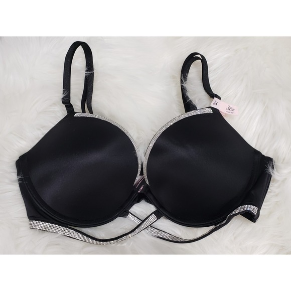 Victoria's Secret Other - NEW Victorias Secret Very Sexy Lace Low Cut Demi Bedazzled Bra Black 36B PUSH UP